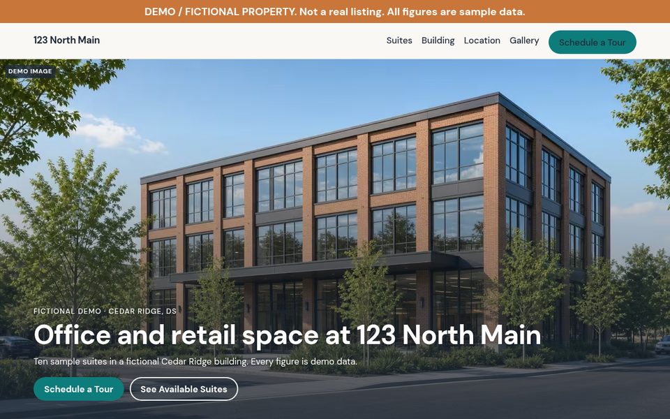 123 North Main leasing site, homepage